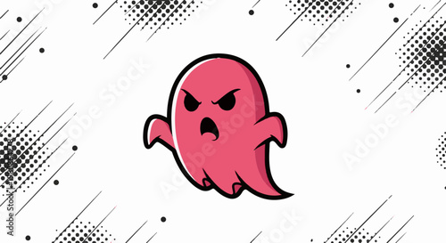 Angry pink ghost character with graphic elements and dots