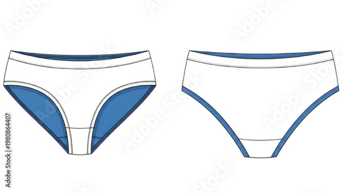Vector CAD design of women's blue and white underwear