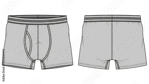 Vector CAD drawing of men's boxer shorts from front and back
