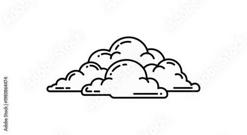 Abstract illustration of fluffy white cumulus clouds, outlined in black