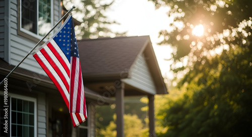Celebrating independence day a vibrant american flag waves proudly in front of a suburban home