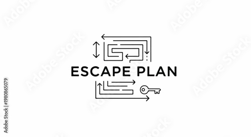 Abstract maze graphic with "ESCAPE PLAN" text and key icon