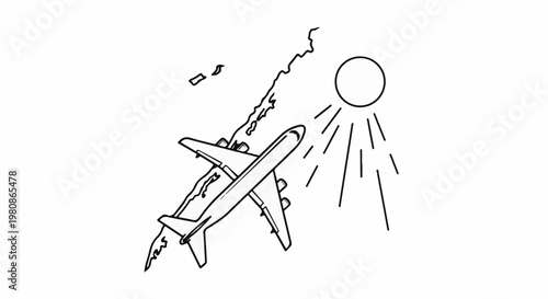 Airplane flying over land and sun