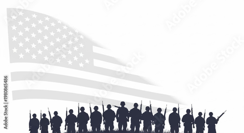 Soldiers silhouette group with faded american flag memorial day art
