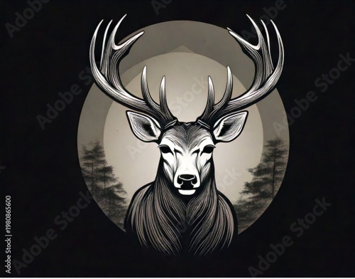 Majestic Stag Head with Antlers in Sepia Tone.