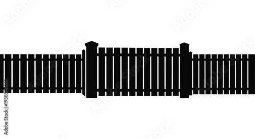 A black wooden picket fence depicted in a striking minimalist silhouette