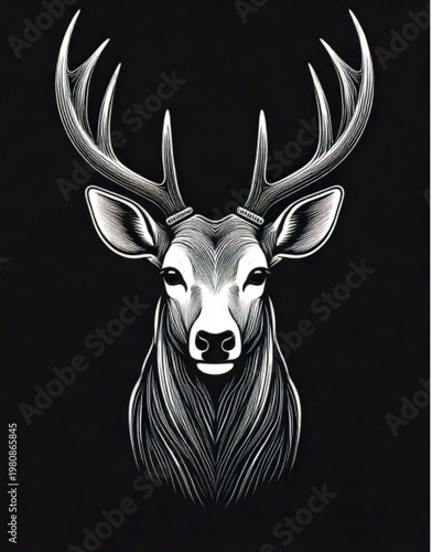Majestic Stag Head Illustration with Antlers.
