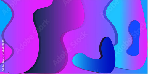 A colorful abstract design in a vector editor, featuring smooth gradient shapes in pink, purple, and blue with soft shadows on a wide canvas.