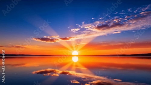 Sunset over calm water with reflection