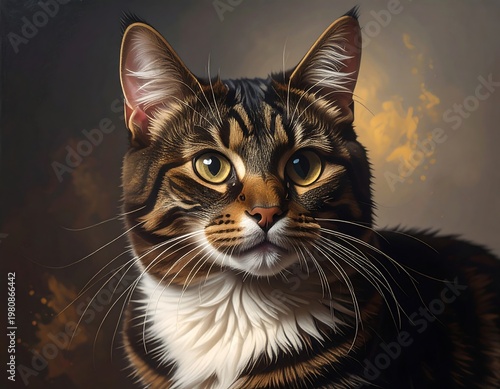 Portrait of a tabby cat.  Detailed fur