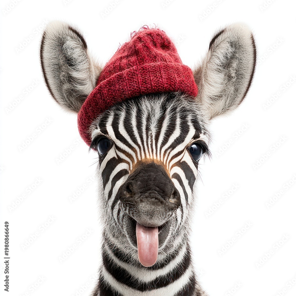 Obraz premium A cute baby zebra sticking out its tongue cutely portrait animal photo.