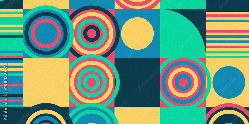 Fototapeta premium Vibrant abstract concentric circles and geometric patterns in psychedelic colors