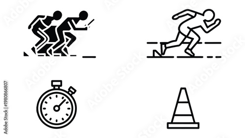Running Icon Set: Dynamic and minimalistic icon collection of running and race elements, conveying the essence of speed, competition, and precision.