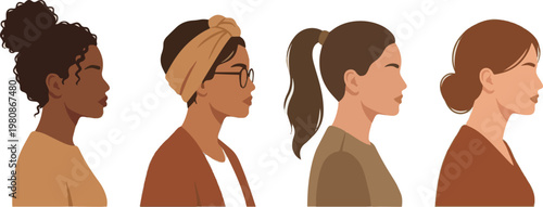 Isolated a realistic kinds of deferent woman with her hair tied up vector art with white background..