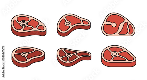 Meat Sirloin Line art vector modern color pattern illustration