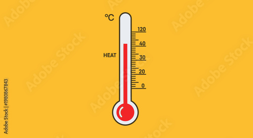 A close-up illustration of a thermometer showing elevated heat levels against a yellow backdrop
