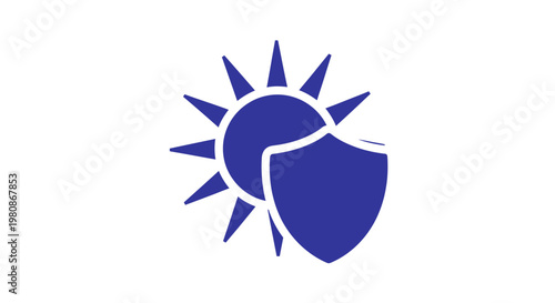 Sun and Shield Icon Design Concept: Protection from the sun illustrated through a shield protecting a radiant sun, signifying safety and defense