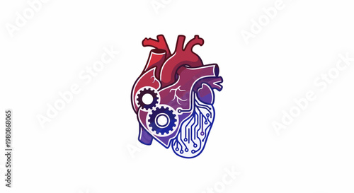 Abstract heart merges organic with mechanical and digital elements