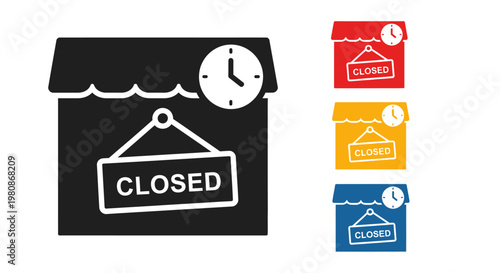 Shop closed sign with clock indicates business is closed