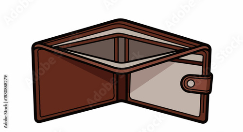 An open brown leather wallet with a simple button closure