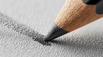 Close-up of sharpened pencil drawing line on textured paper