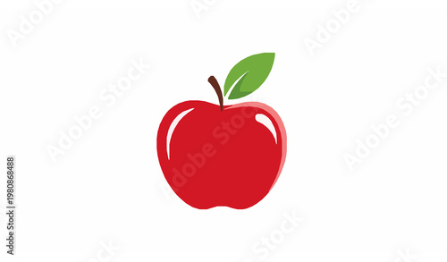 Fresh red apple fruit with green leaf isolated on white