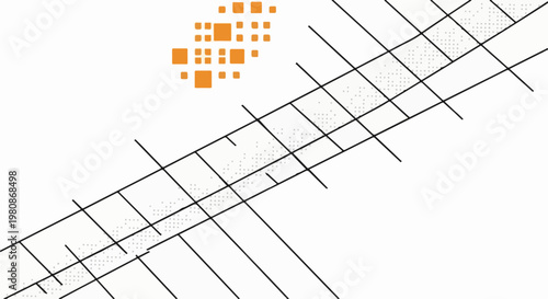 Abstract geometric pattern with scattered dots and orange squares