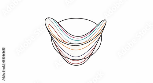 Abstract geometric design with layered colorful curved lines within an oval