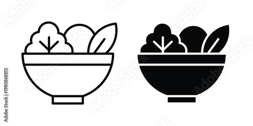Salad icon set vector symbol in black filled and stroke style