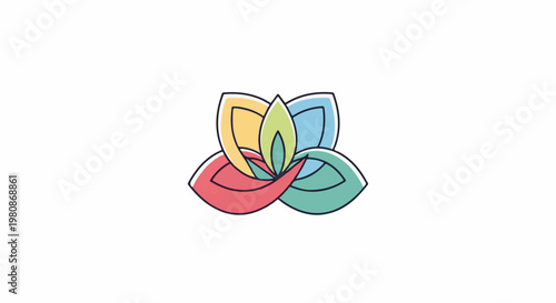 Abstract floral design with four distinct colored petals overlapping