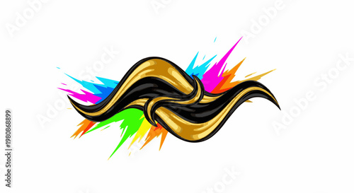 Abstract dynamic wave of black and gold with colorful splashes