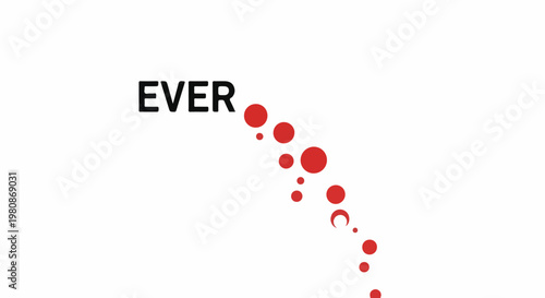 Abstract design with text "EVER" and a scattering of red circles forming a curve