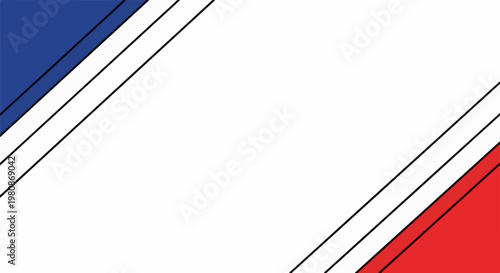 Abstract graphic with diagonal blue, white, and red stripes on a white background