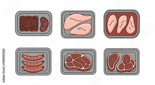 Meat Tray Pack Line art vector simple clean illustration