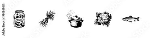 Food and Culinary Ingredients with Hand-Drawn Inky Doodle and Organic Sketchy Aesthetic