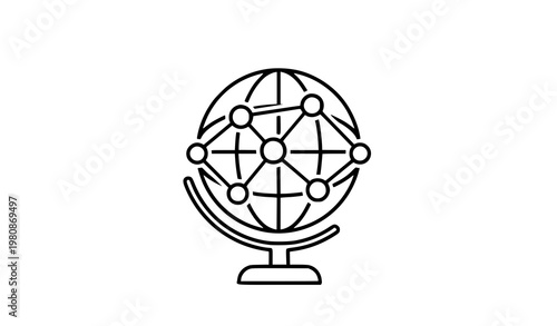 A minimalist vector graphic of a globe with a network design