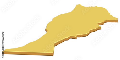 3D Yellow map of Morocco representing national wealth, economic growth, and North African geographic prominence (cut out)