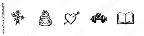 Wedding Celebration Fitness and Music Design Elements with Fluid Engraving Style in Hand-Drawn Sketchy Style