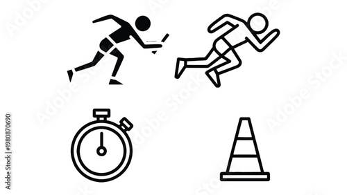Sports Icons: Sporty icons representing athletic activity, offering visual elements for design related to racing, timing, and navigation