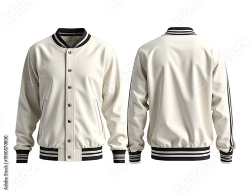 Cream bomber jacket with black stripe details