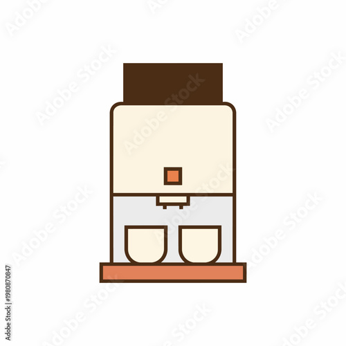 Coffee maker machine brewing hot beverage for two cups simple kitchen appliance modern design illustration.