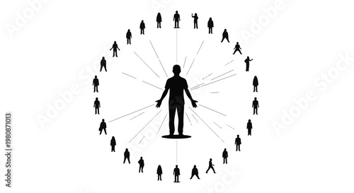 Businessman leader surrounded by team people network connections social media community relationships