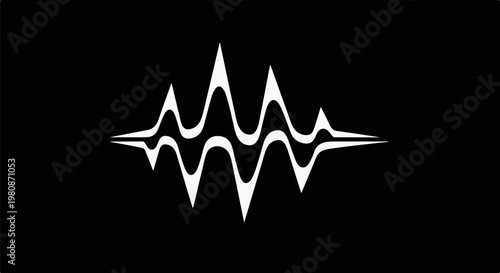 Abstract white wavy lines symmetrical shape on black background