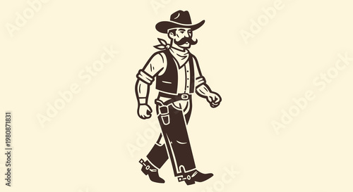 Western cowboy walking with a mustache and bandana illustration