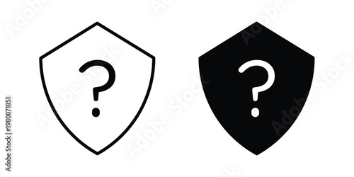 Shield interrogation icon set vector symbol in black filled and stroke style