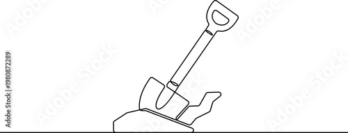 Continuous one line drawing of Shovel, digging tool, garden equipment, landscaping icon, vector illustration