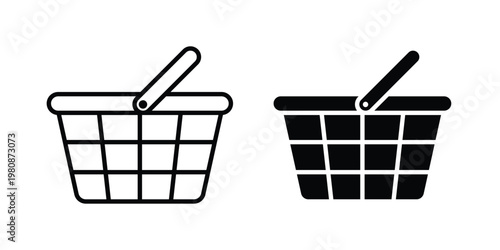 Shopping basket icon set vector symbol in black filled and stroke style