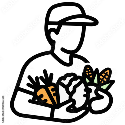 A man holds corn and vegetables in his hands outdoors