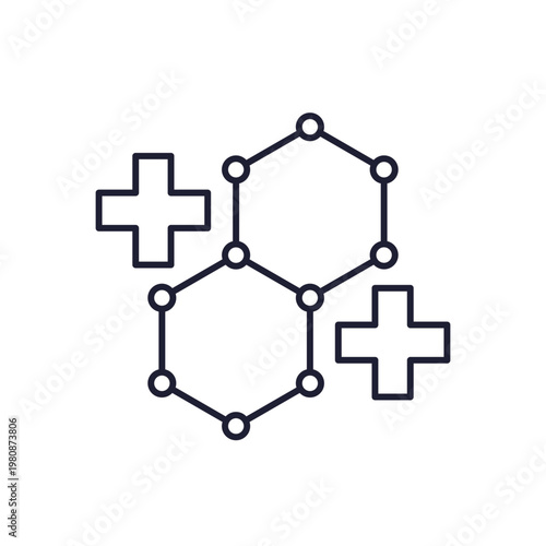 medical polymer line icon with a molecule