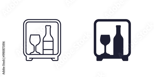 minibar icons, mini fridge with alcohol line and solid design